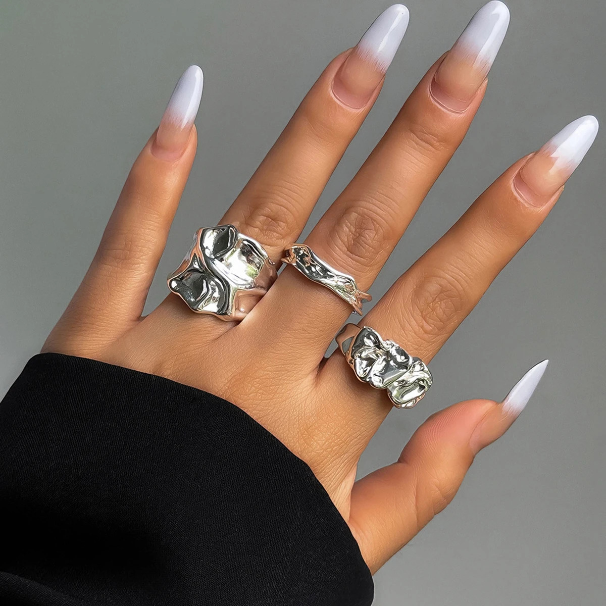 3Pcs Vintage Irregular Pleated Open Ring for Women Men Punk Liquid Metal Style Finger Y2K Accessories Fashion Jewelry 250716