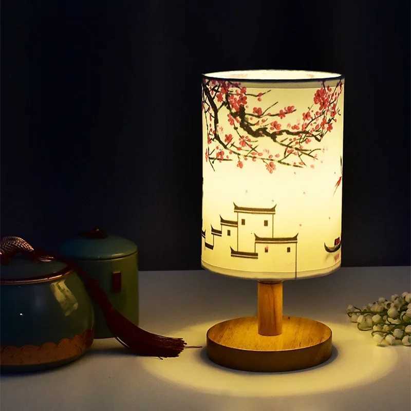 LED Table Lamps Decoration Plum Blossom Desk Dimmable EU Plug Night Light Chinese Style Simple Fabric Bedroom Bedside Lights XJ250725