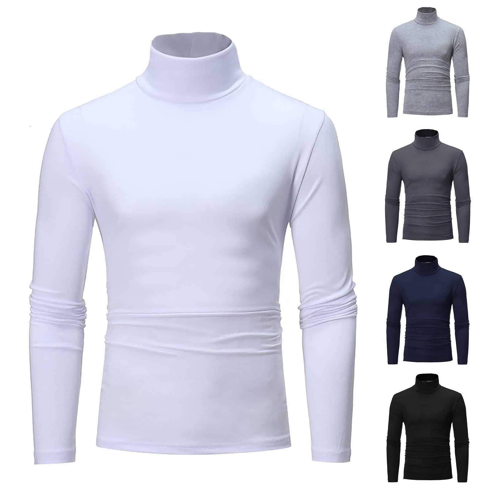 Basic Bottoming Plain T-shirt Fashion Mens Casual Slim Fit Basic Turtleneck High Collar Pullover Male Autumn Spring Thin Tops Z250725
