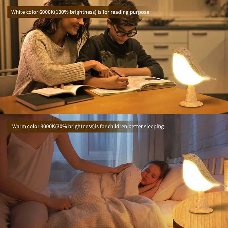 3 Colors Wooden Desk Lamp Bedside Lights Decoration Bird Night Lights LED Touch Switch Rechargeable for Bedroom Interior Lighting XJ250725