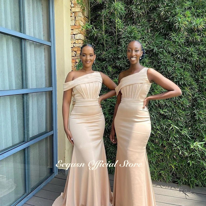 Champagne Mermaid Bridesmaid Dresses One Shoulder Crepe Exposed Boning Maid of Honor Dress Wedding Party Gowns 2025 Customized 250725
