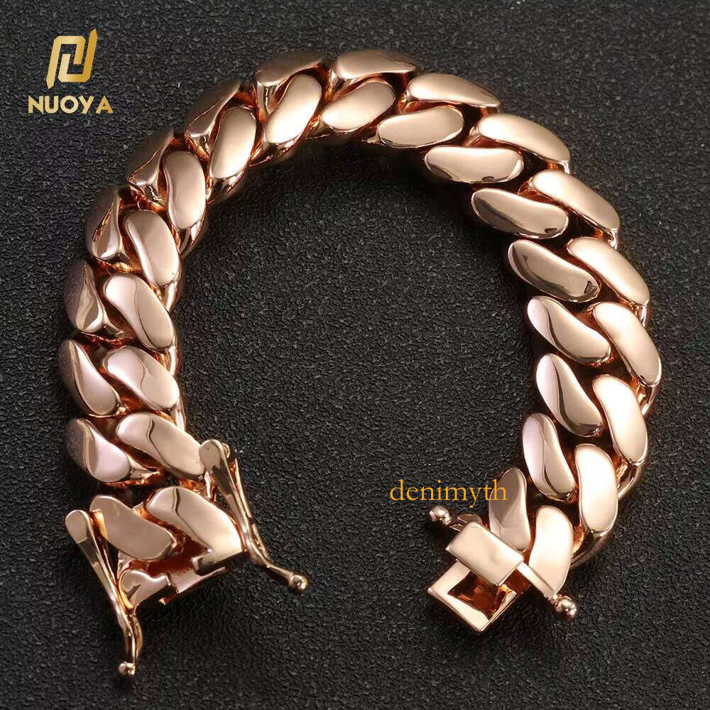 NUOYA 22mm Cuban Link Men Women Hip Hop Jewelry Rose Gold Plated Brass Bracelet Fine Chain Gift