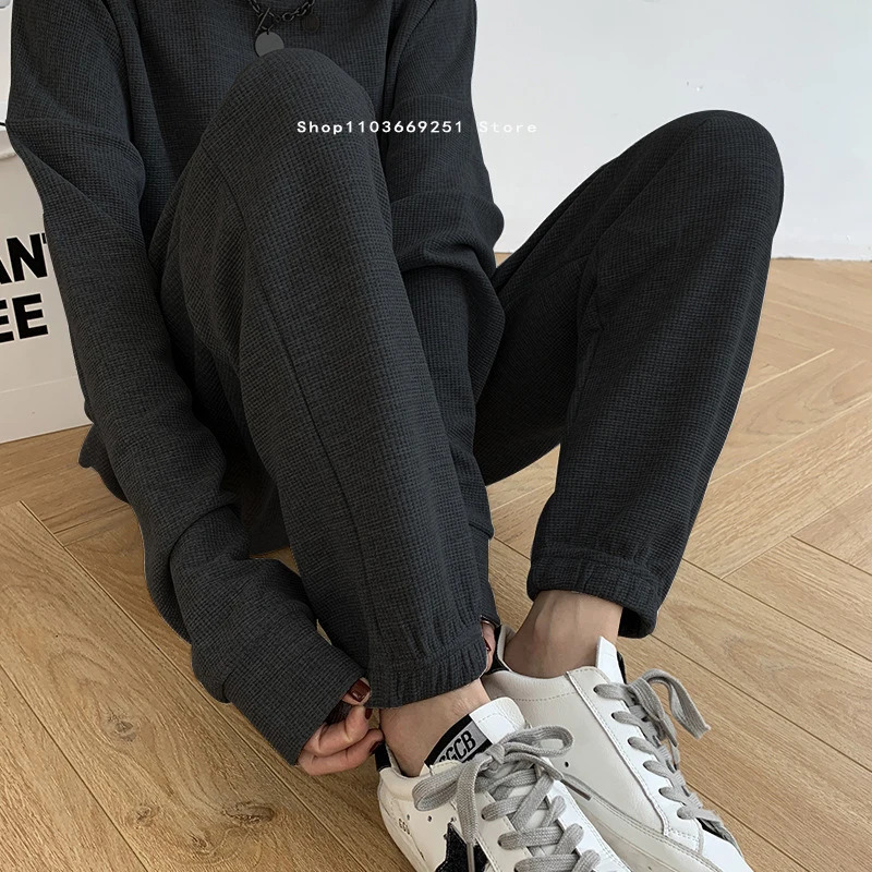 Round Neck Running Set Long Sleeved Long Pants 2-piece Set Womens Waffle Sports Hoodie Top Mens Womens Fitness Sports Set 250717