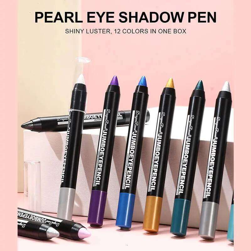 12 Color Metallic Glitter Eye Shadow Smoky Dark Green Eyeshadow Pencil Stick Waterproof Pearlescent Highlighter Korean Cosmetics X250