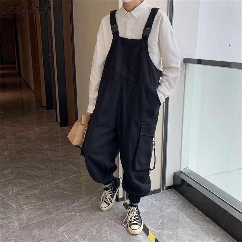 Suspenders Jumpsuit Pants Men Summer Overalls Japanese Loose Straps Casual Pockets Unisex Oversize Streetwear Solid Man Clothing y250725