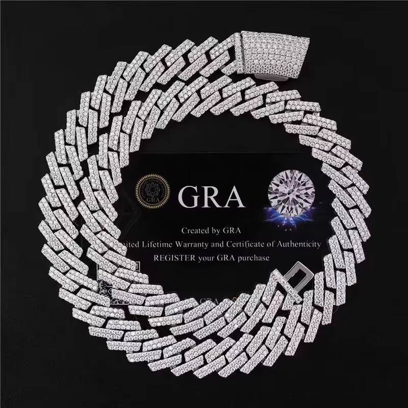 New Arrival Cuban Double Row Moissanite Diamond Necklace Solid Silver Cuban Link Chain Necklace for Men