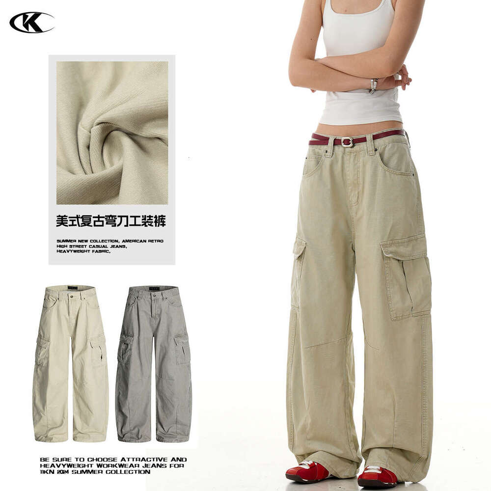 11Kn American Style Scimitar Cargo For Men And Women, Baggy Slimming Straight Loose Casual Multi-Pocket Trendy Long Pants