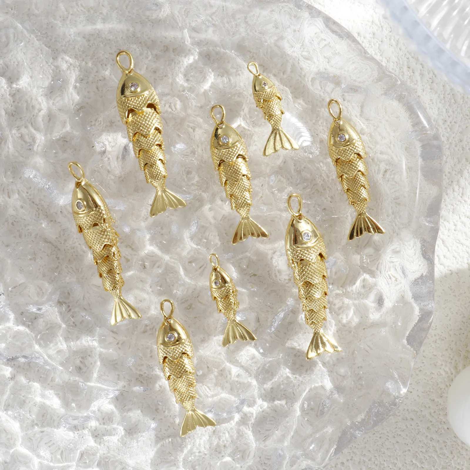 1 Piece Brass Ocean Jewelry Charms 18K Real Gold Plated Fish Animal Movable Clear Cubic Zirconia Pendant For DIY Necklace Making XJ250726