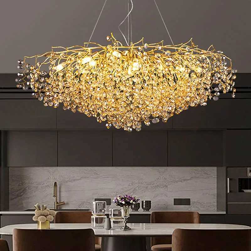 Modern Villa Dining Living Room Ceiling Chandelier Luxury Interior Decoration Crystal Pendant Lamp Gold Silver Lighting FixturesXJ250725