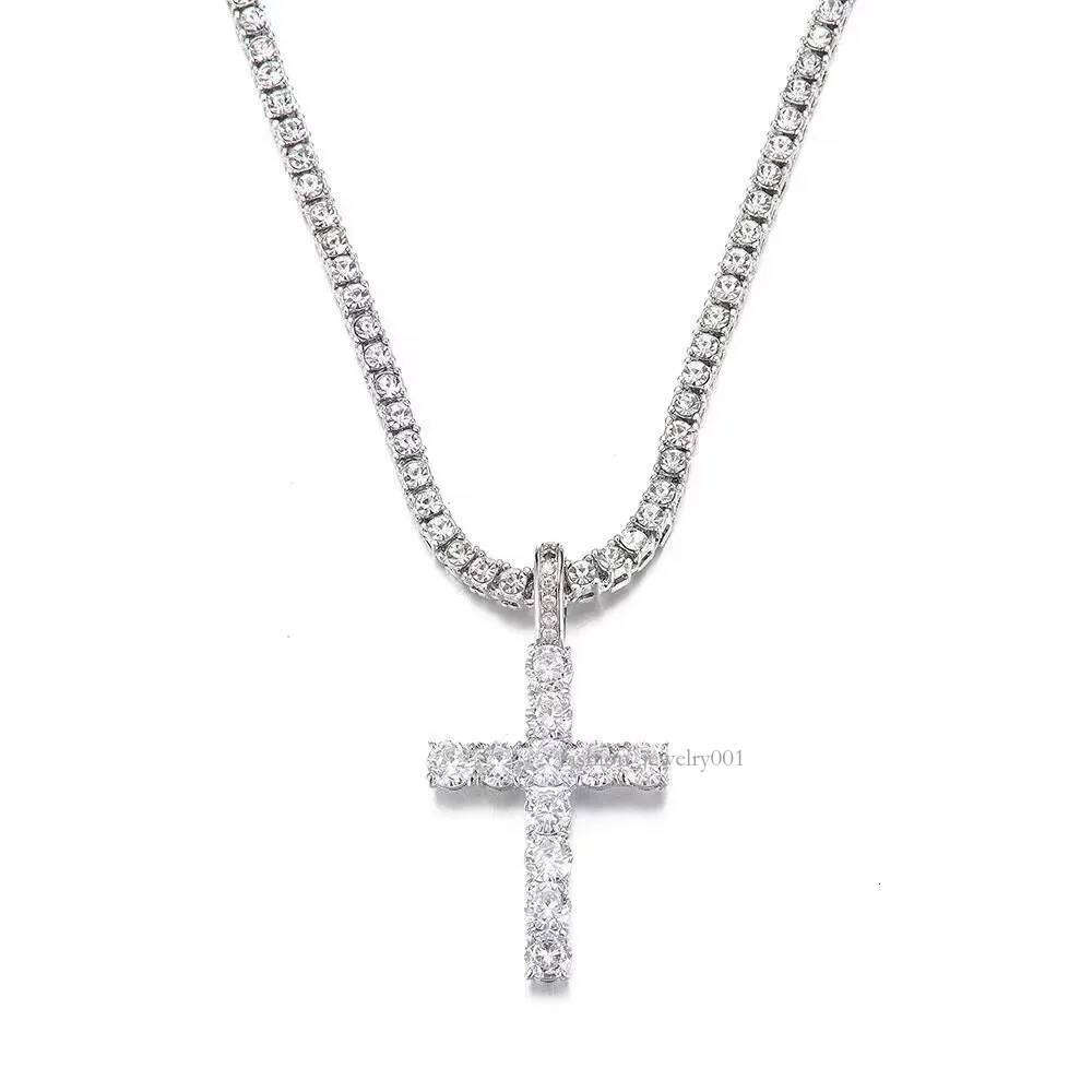 Cross Pendant Necklace Hip Hop 4mm 5mm Vvs Moissanite Dia Tennis Chain Sier for Women Men Jewelry