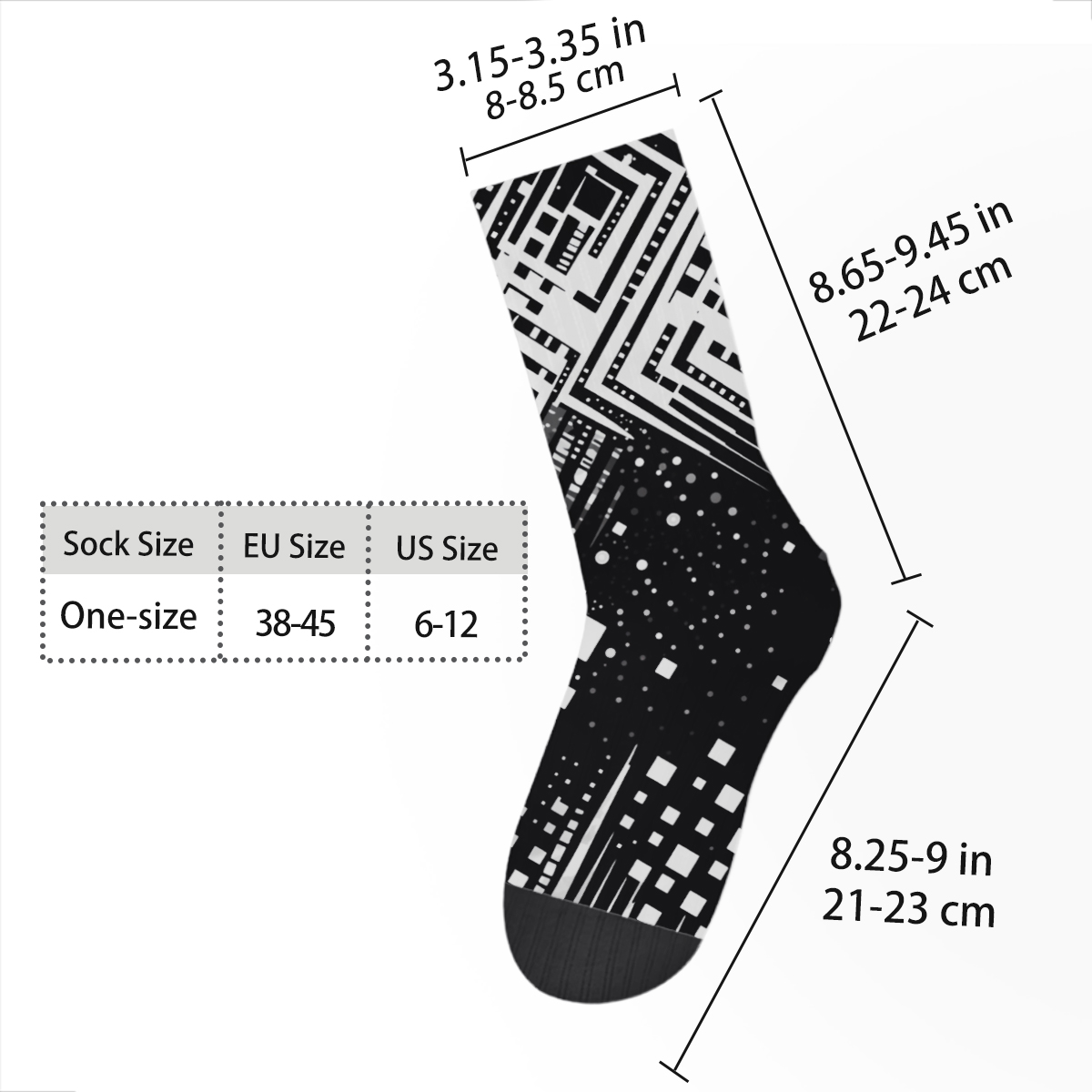 Geometric Tech Pattern Unisex Tube Designer Socks C091