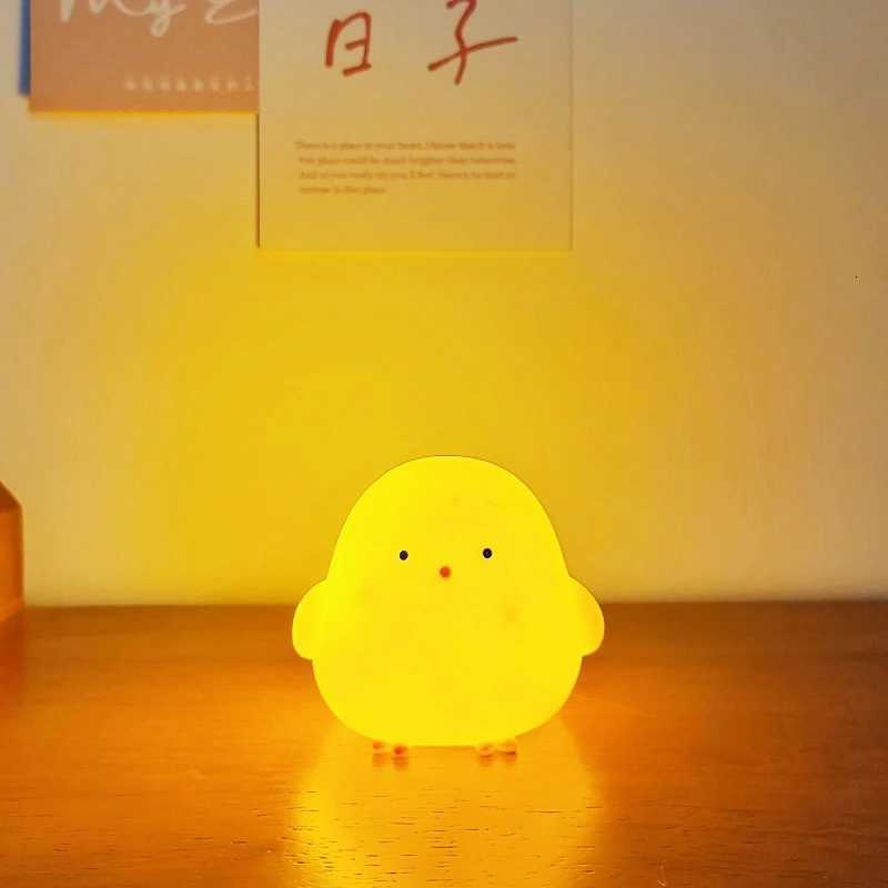Silicone LED Bedside Night Light ABS Small Chicken Cute Desk Lamps Childrens Room Bedrooms With Button Battery Deco Night Lamps XJ250725