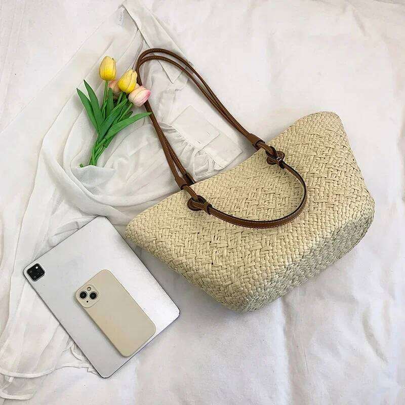 Luxurious designer Wicker Woven Basket Bags Rattan Women Handbags Handmade Summer Beach Straw Tote Designer Shoulder Bag Khaki