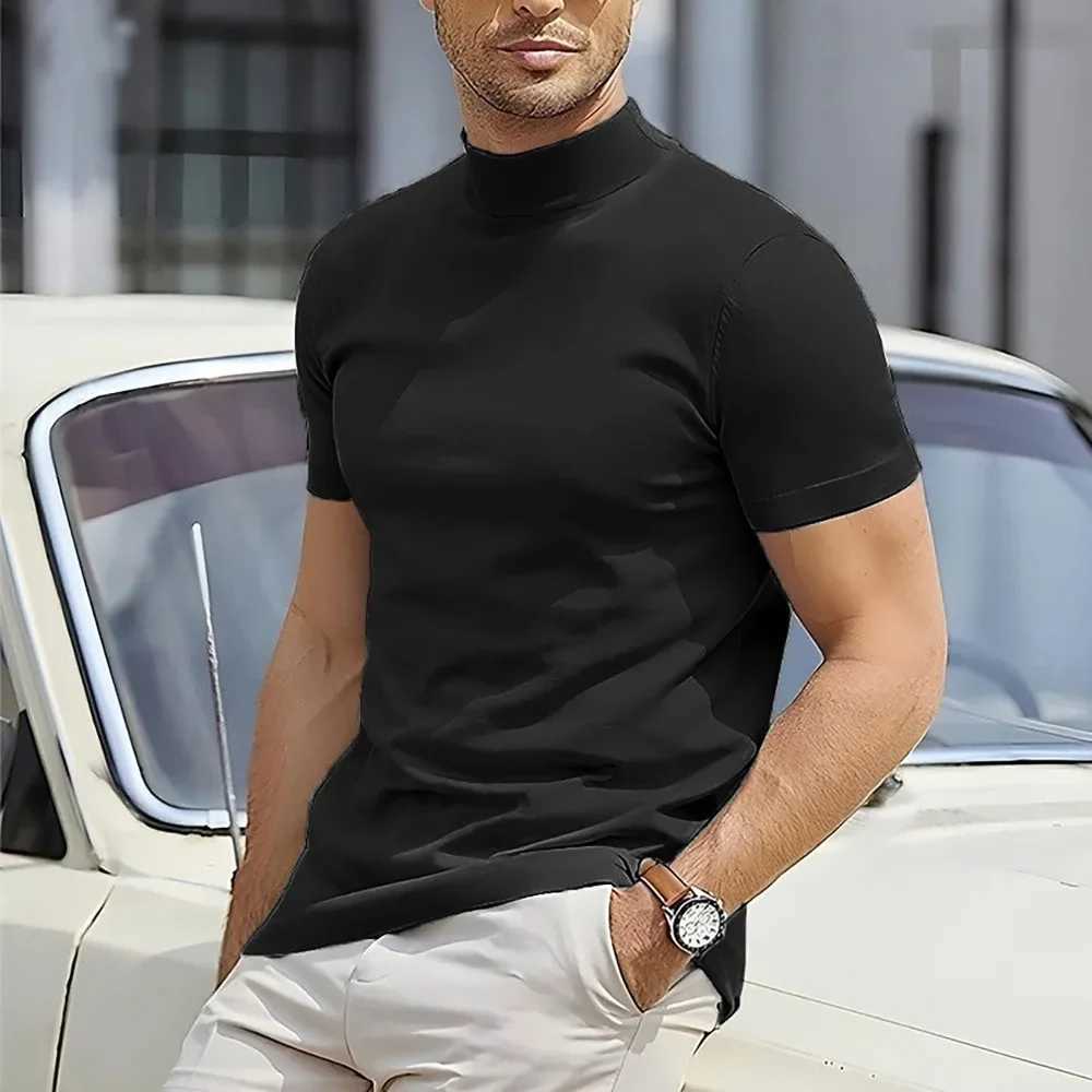 Big Size Mens T-shirt Short Sleeve 2025 Summer New Casual Sports Turtleneck Bottoming Shirt Mens Clothing Z250725