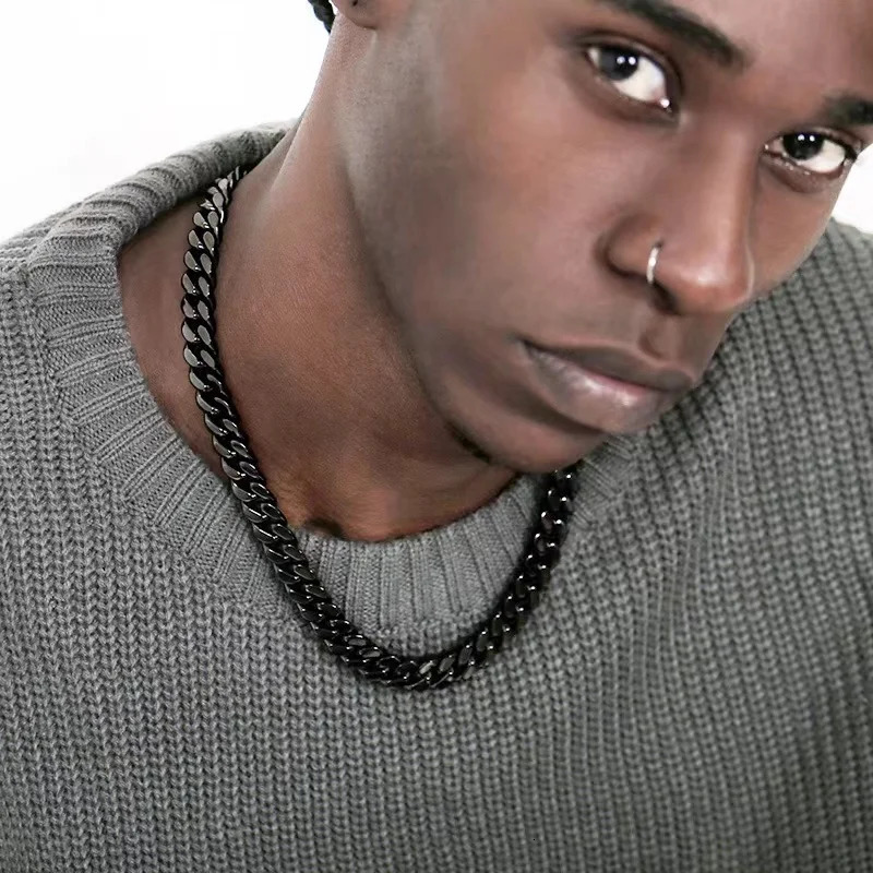 Basic Punk Stainless Steel 357mm Curb Cuban Necklaces For Men Women Black Gold Color Link Chain Chokers Solid Metal Jewelry 250716