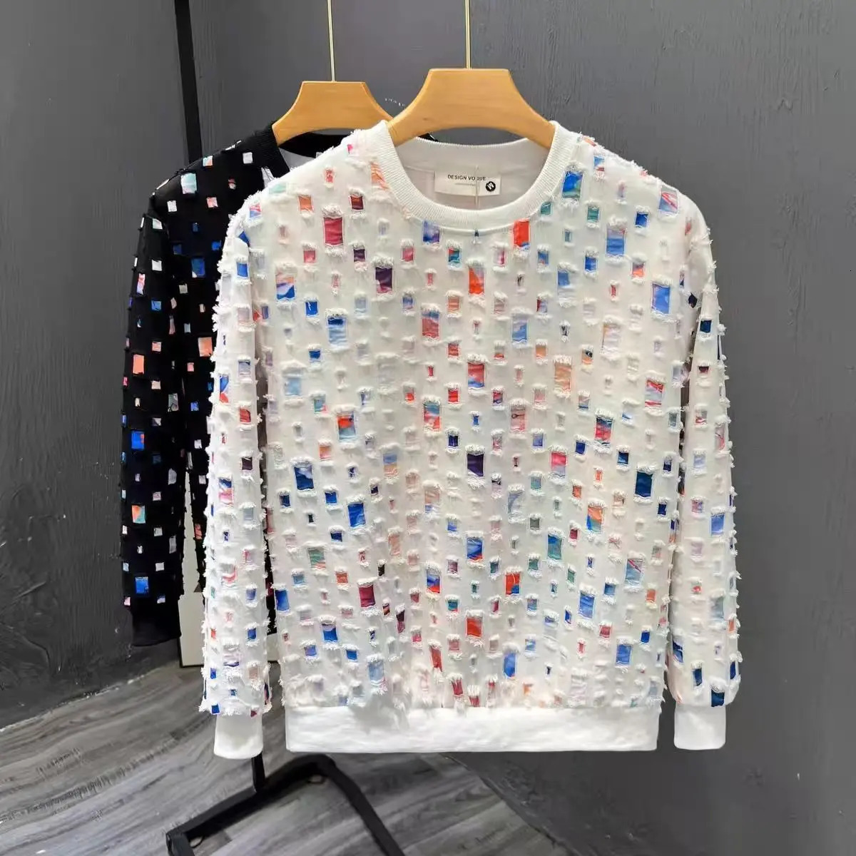 Round Neck Sweatshirt Men Spring Autumn Sportswear broken hole Pullover Casual Fashion Hip Hop Hoodies Streetwear Top 250726