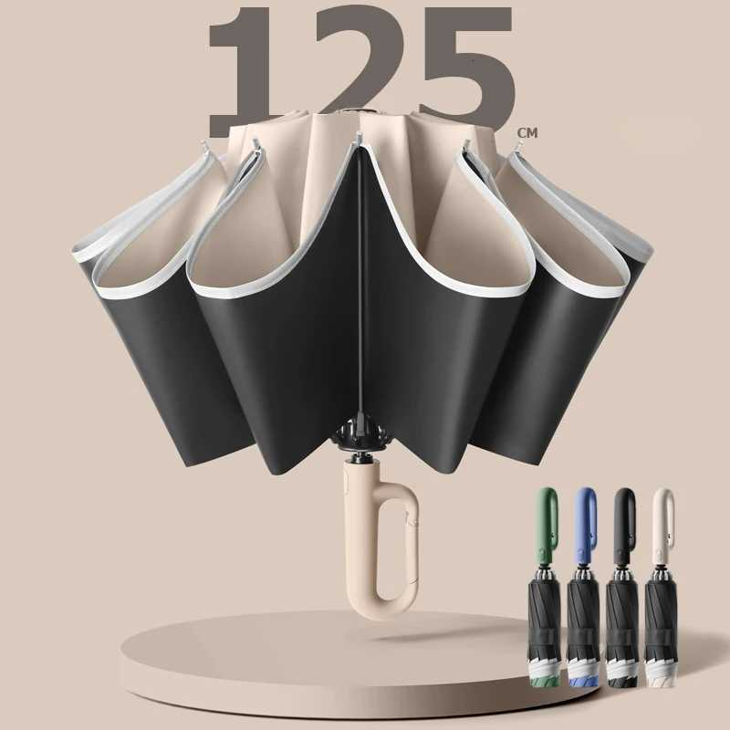 Big Windproof Strong Umbrella with Reflective Stripe Reverse Automatic Fold UV Umbrella for Rain Sun Carabiner Handle Luxury S250726