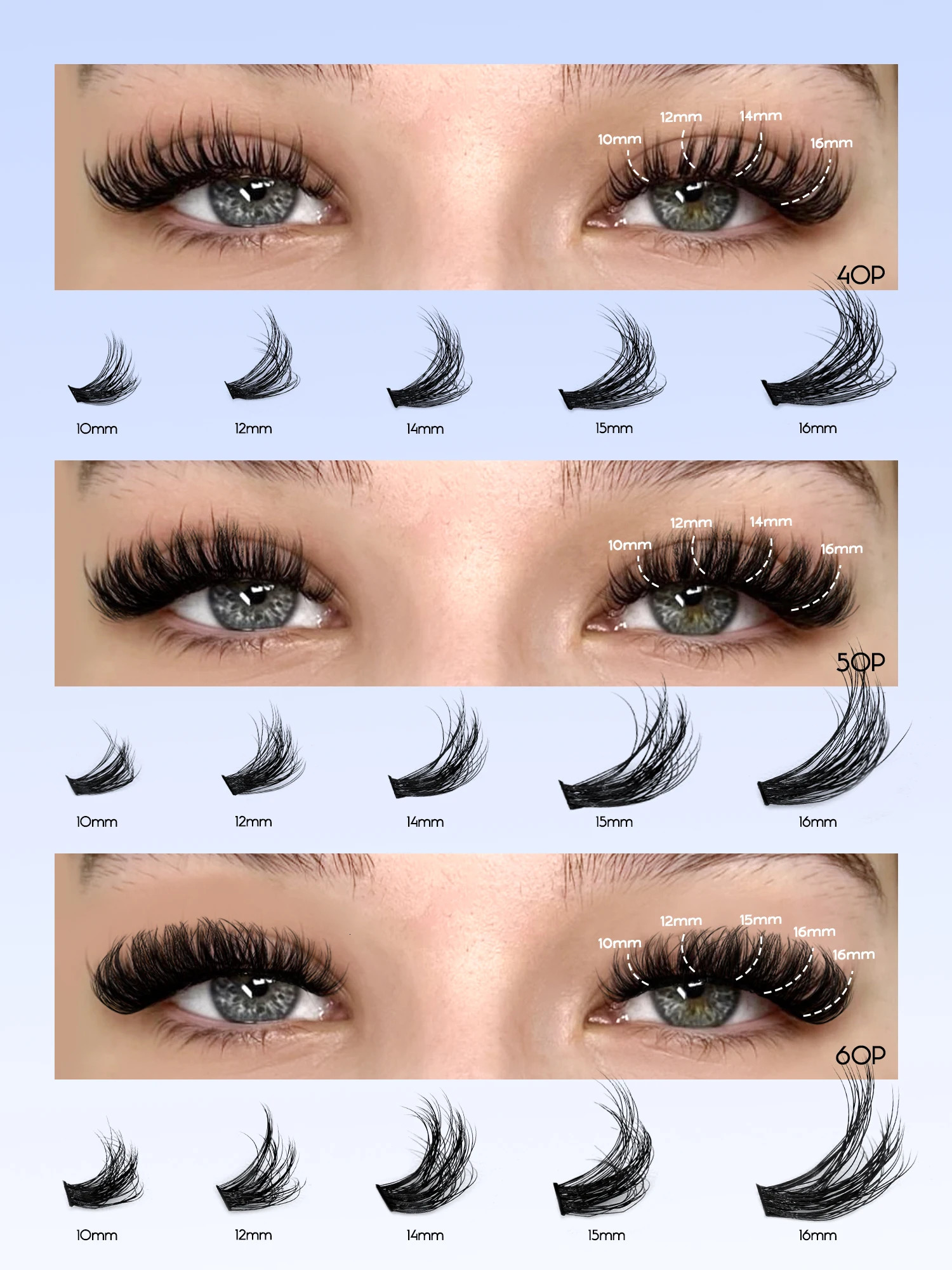 GROINNEYA Cluster Lashes Kit Fluffy Individual Volume Mixed Tray Faux Mink Eyelash Makeup 250714
