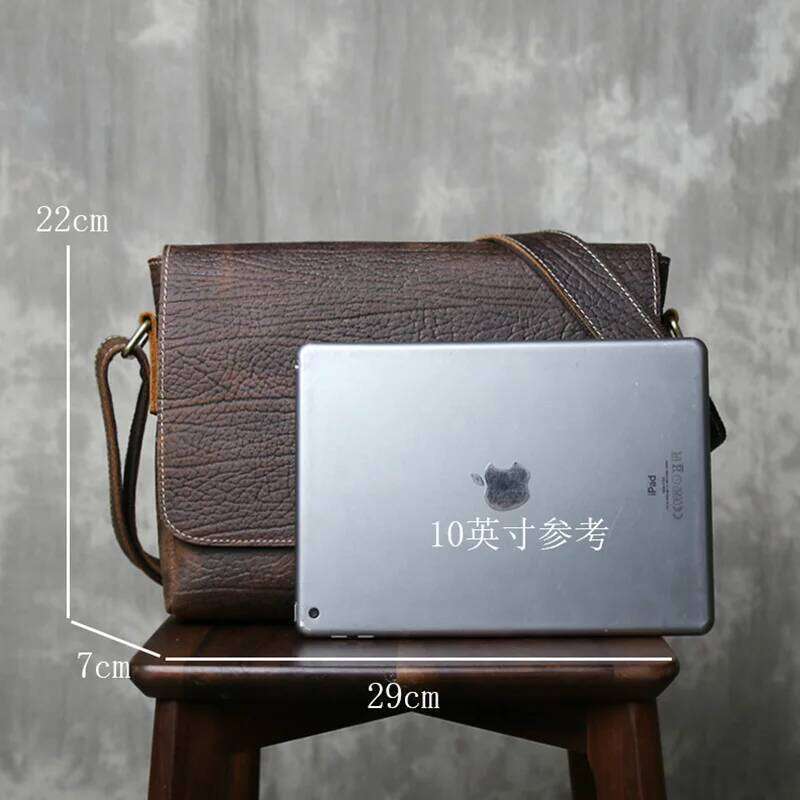 Men's Tree Patterned Retro Top Layer Cowhide Genuine Leather Luxury Bag Mailman Shoulder Crossbody Official Document Men Bag OLOEY