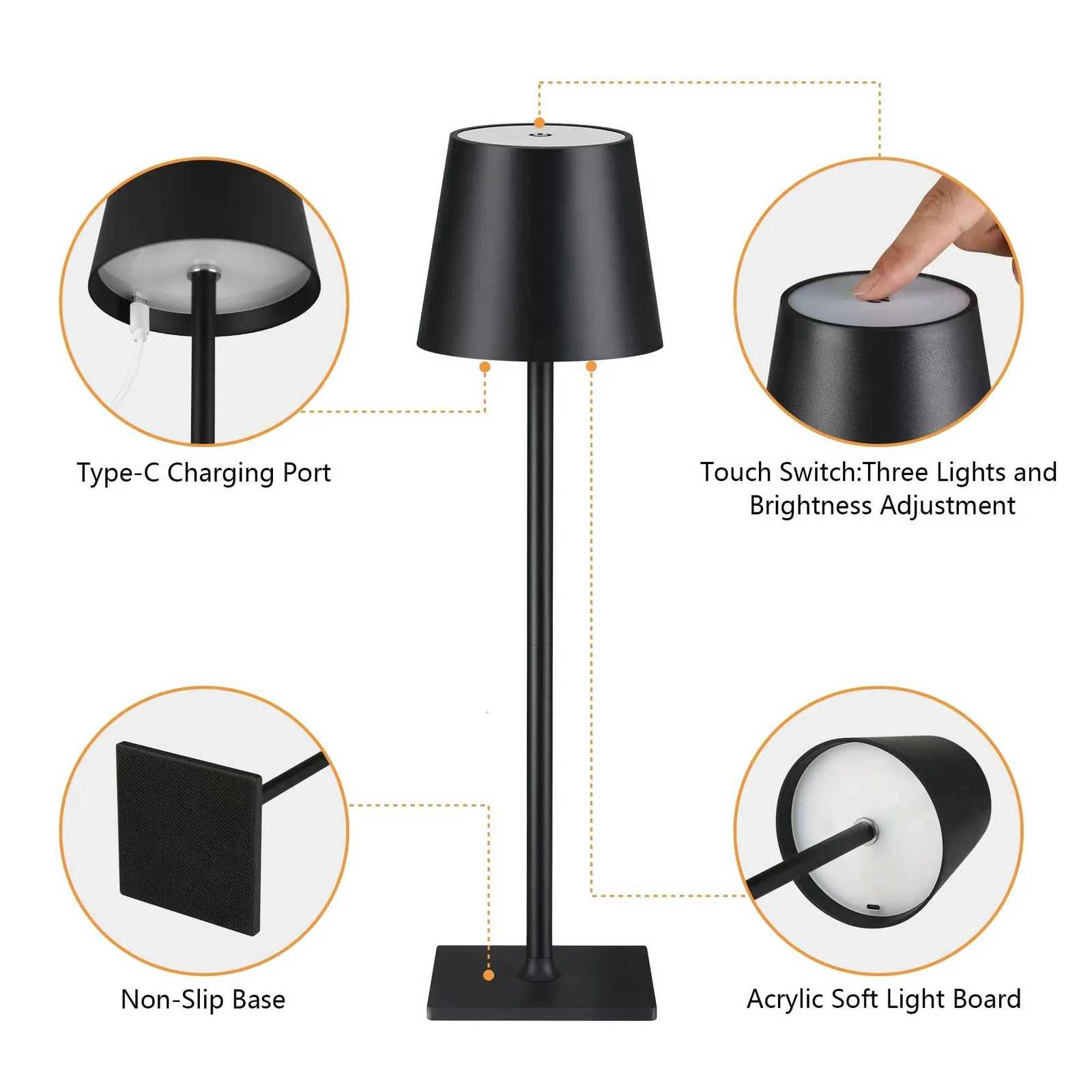 3 Colors Dimmable Wireless Reading Lamp with Touch Sensor Rechargeable Desktop Night Light for Hotel Bar Bedroom Decor XJ250725