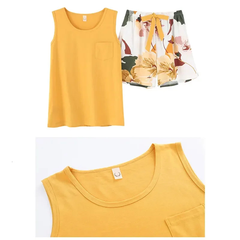 womens pajamas set summer Cotton solid color top print shorts sleepwear Korean kawaii home clothes pijama two piece 250717