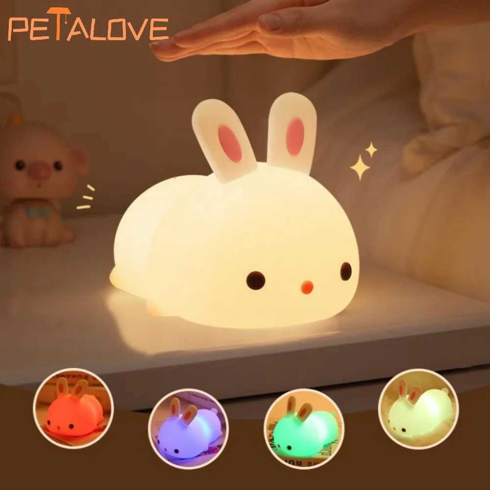 Rabbit Night Light Touch Sensor RGB LED Colorful USB Rechargeable Silicone Bunny Lamp for Childrens Toy Christmas Holiday Gift XJ250725