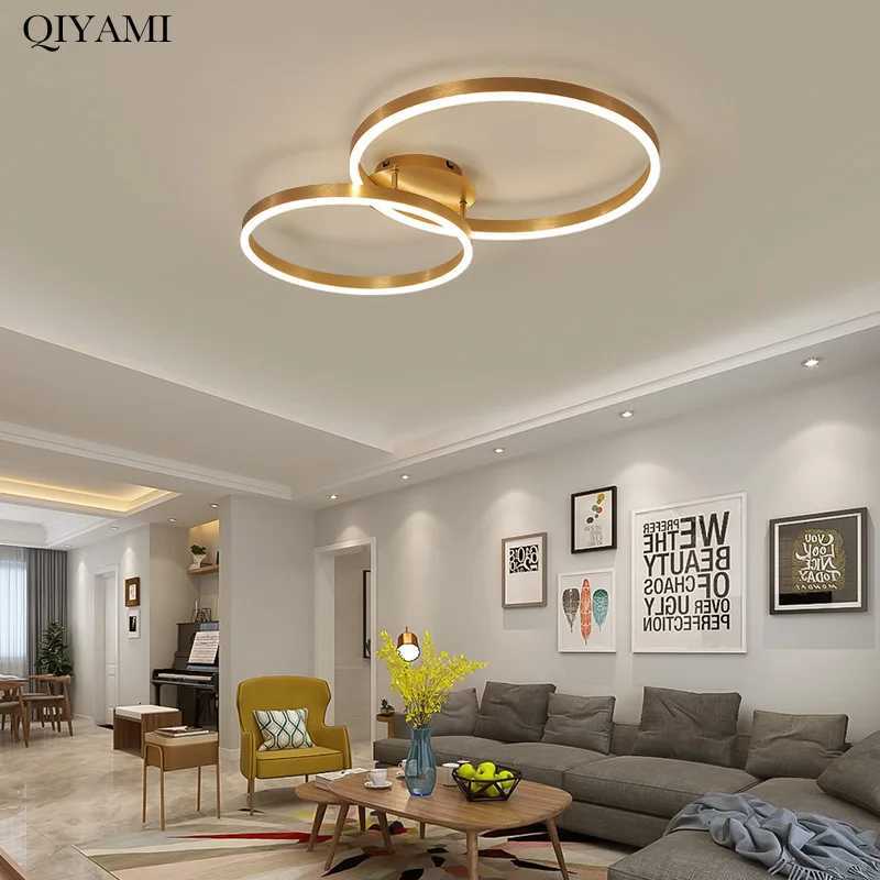 Nordic Creative Round Circle Chandeliers for Bedroom Living Room Restaurant Lighting Golden Coffee Lustre Ring Ceiling Lights XJ250725