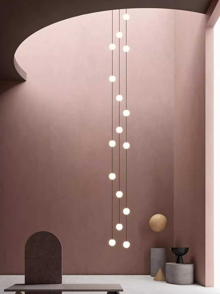 Stairs Modern Chandelier Loft Duplex Living Room Hotel Lobby Long Pendant Nordic Home Decorative Lighting Ball Long Line PendantXJ250725