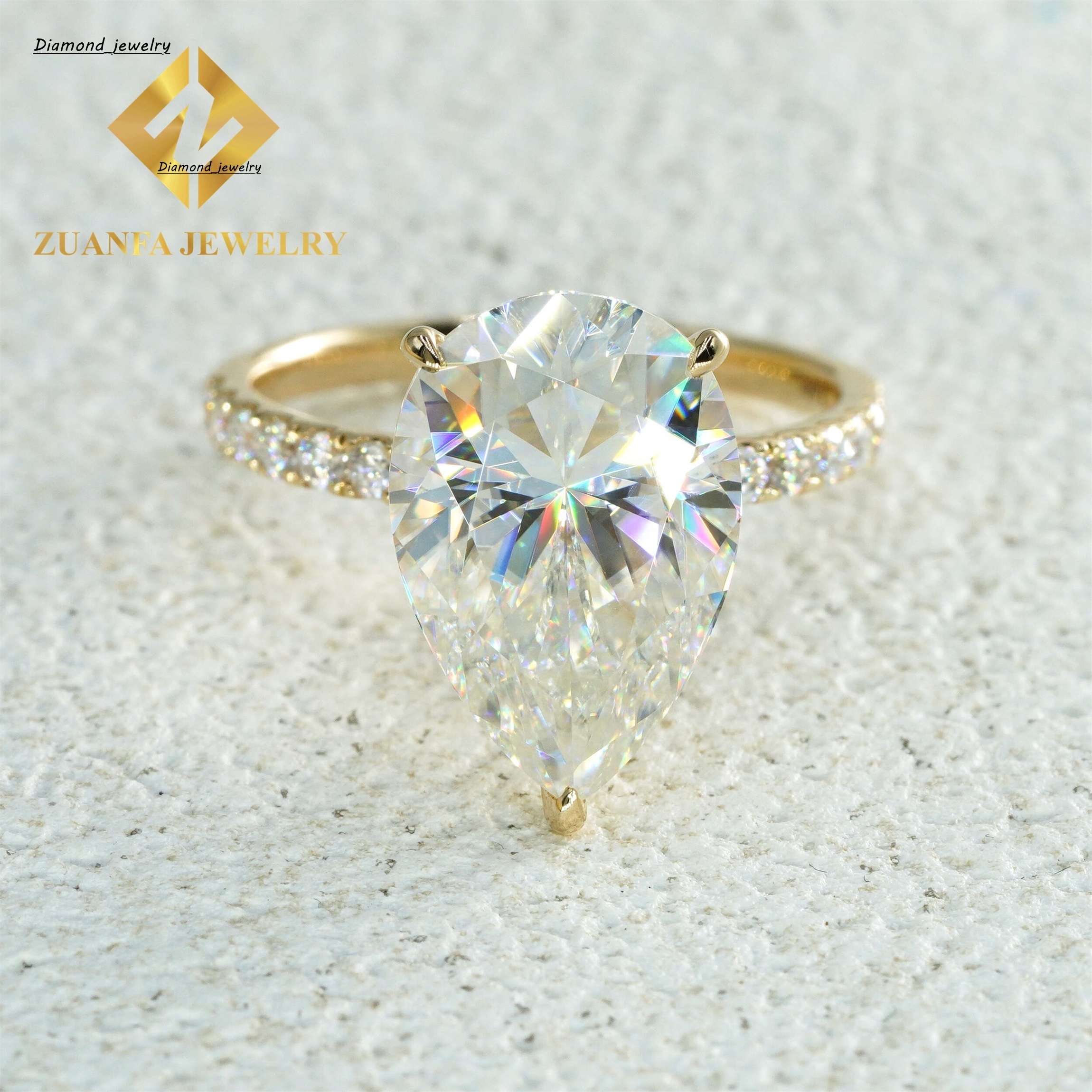 Classic 10k 14k 18k Yellow Solid Gold Bridal Wedding Jewelry Big 8Ct Crushed Pear Moissanite Diamond Engagement Solitaire Ring