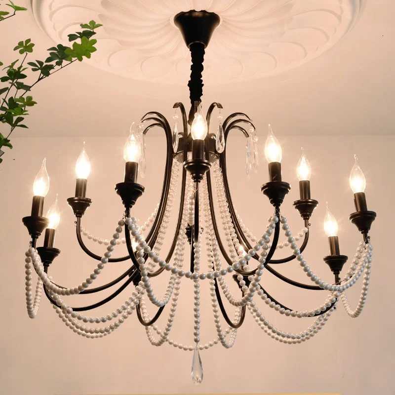 American Retro Black E14 Candle Chandelier French Living Room Pendant Lights Home Decor Indoor Lighting Hanging Lamp LuminariasXJ250725