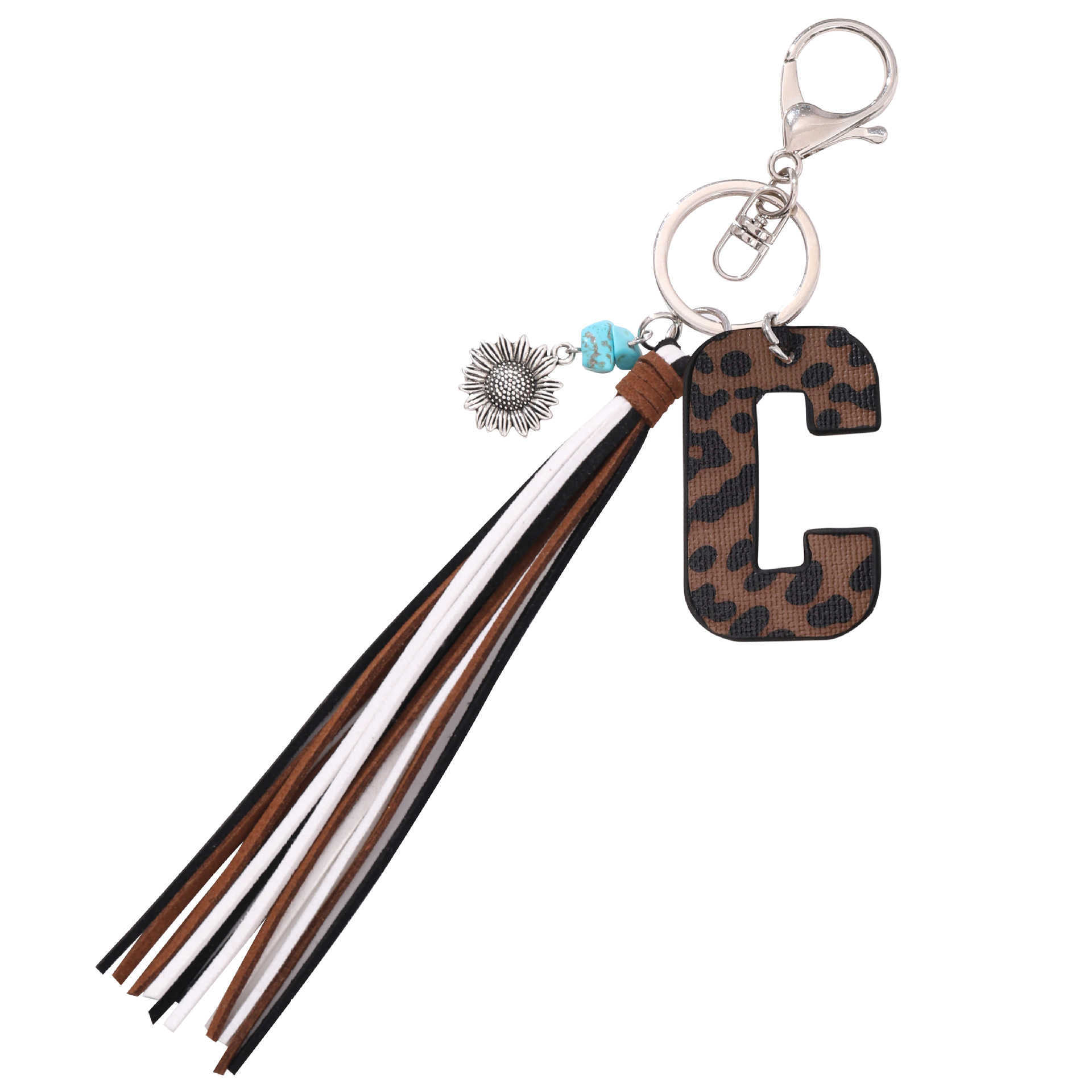 Western Cowboy Style Leopard Print Oil Edge Leather Letter a Korean Velvet Tassel Keychain Pendant Bag 250715