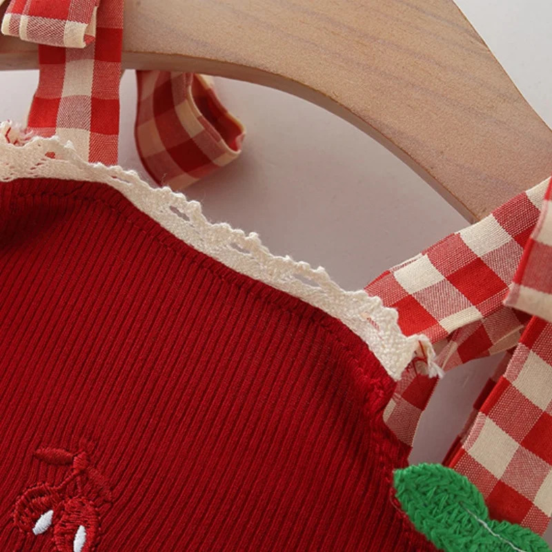 Baby Girl Suit Summer Cherry Plaid Camisole Top Shorts Girls Sweet Beachwear 250725