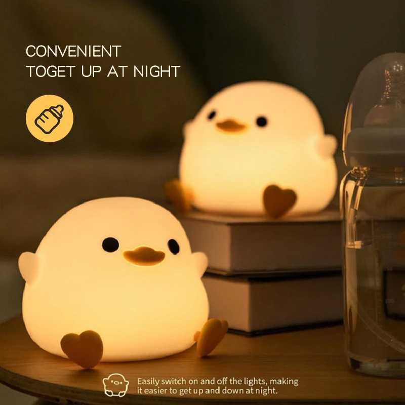 1pc Doudou Duck Night Light Childrens Gift Soft Light Eye Care USB Charging Timing Automatic Clap Silicone Lamp XJ250725