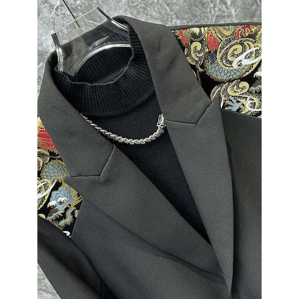 Spring 2025 New Embroidery Splicing Male Long Sleeve Jackets Trendy Handsome Men's Blazers Loose-Fitting Casual Suit Jacket