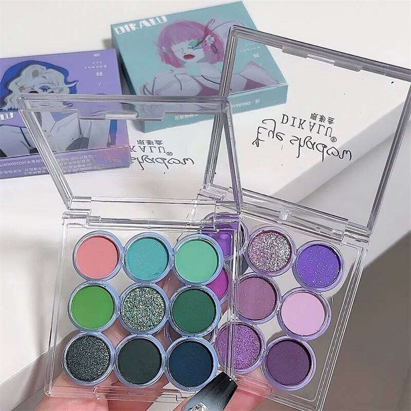 9Colors Glitter Eyeshadow ple Lace Shimmer Pearlescent Matte Acrylic Shadows Palette Waterproof Eye Make Up
