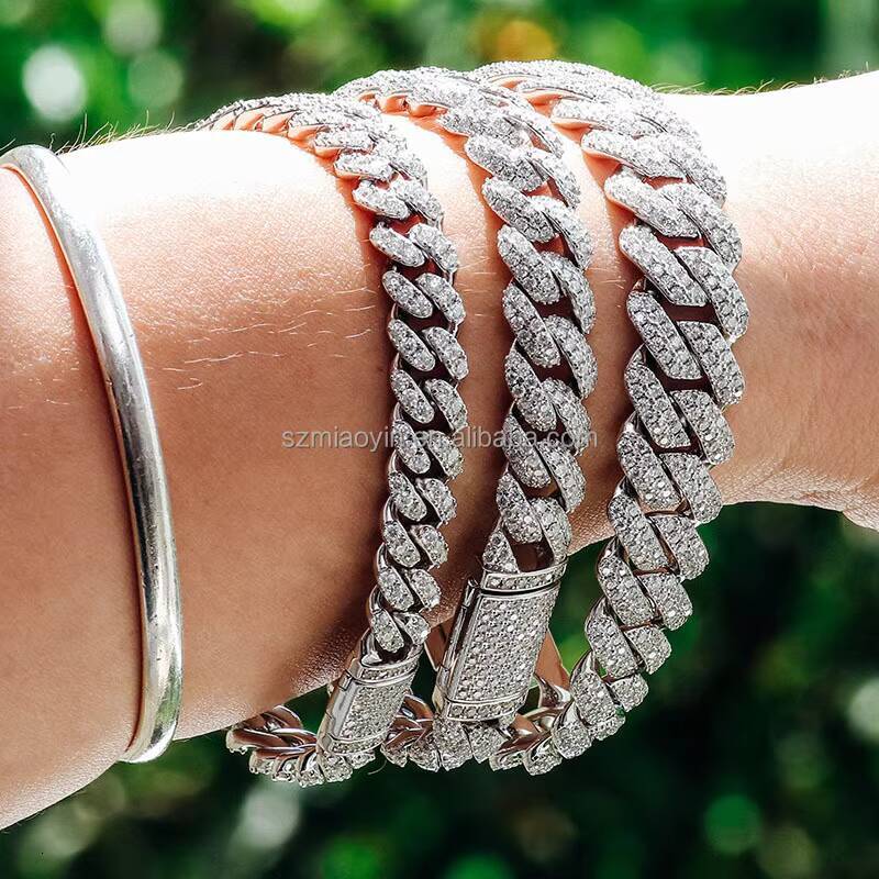 Wholesale Price S925 Silver 6mm 8mm 10mm 12mm 15mm Iced Out D VVS Moissanite Cuban Chain Bracelet Necklace for Women Men