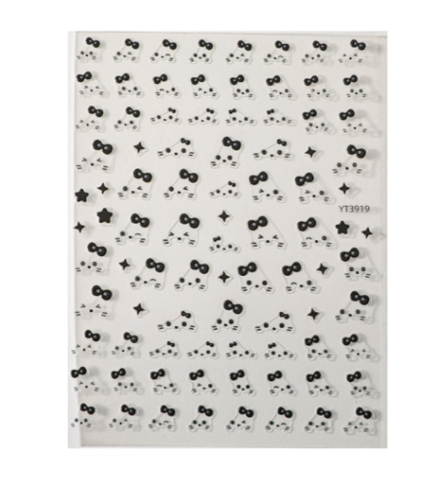 YITU Ant Picture Kitty Bow Cute Expression Nail Sticker Black Series Nail Decoration Sticker YT3919
