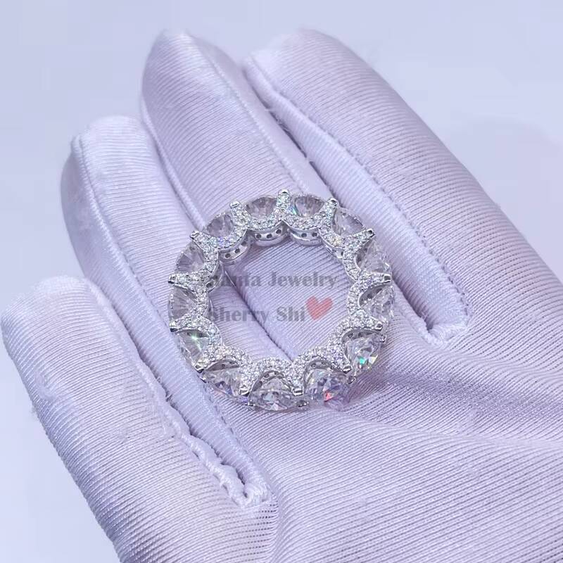 White Gold Solid Silver Vvs Moissanite Iced Out 6.5mm Men Eternity Band Ring