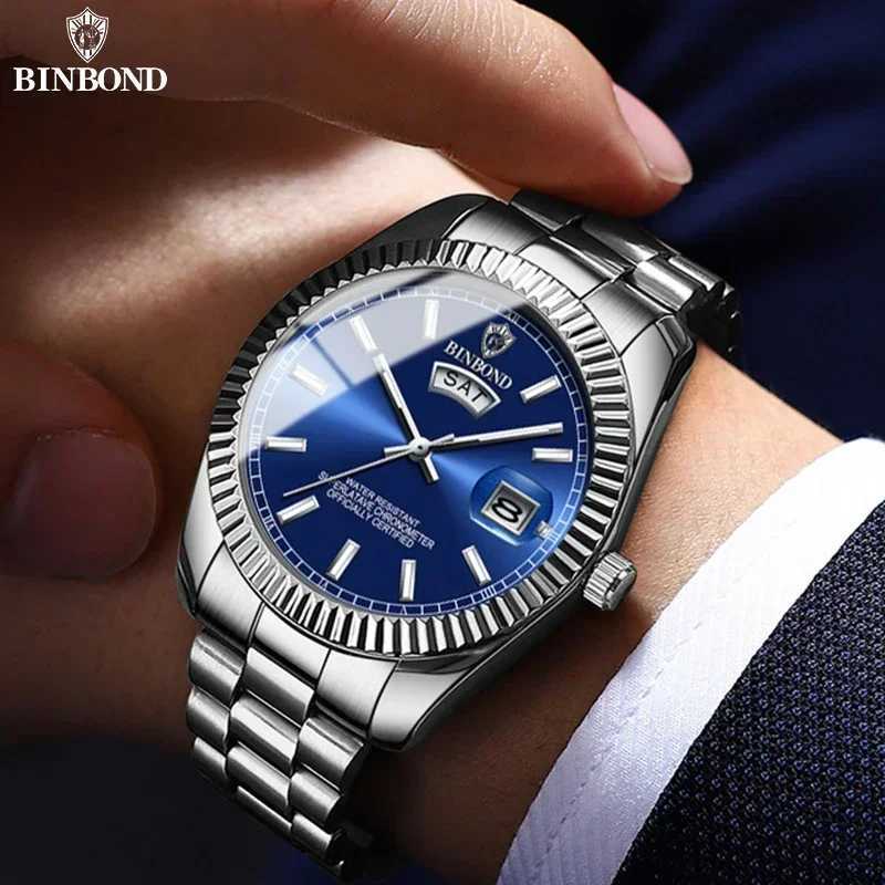 BINBOND B7012 Mens Fashion Business Sports Quartz Watch 30M Waterproof Luminous Classic Cndar Creative Clock M Wristwatch X250726