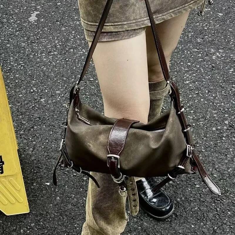 Y2k Vintage Women Handbag Small PU Leather Shoulder For Women's Tote Hip Hop Messenger Commuter Female Armpit Bag