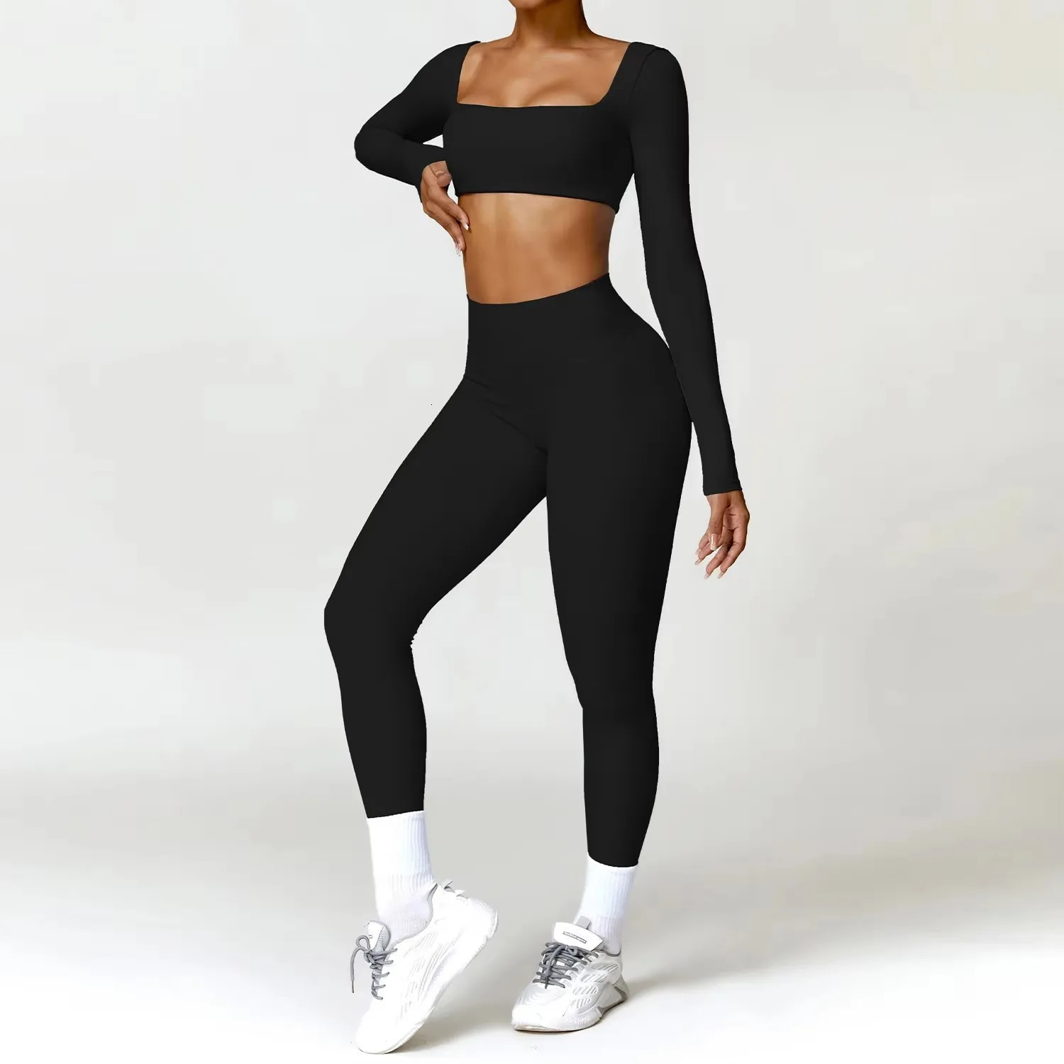 Yoga Set 2PCS Sportswear Workout Clothes Athletic Wear Gym Legging Fitness Bra Crop Top Long Sleeve Sports Suits Women Tracksuit 250717