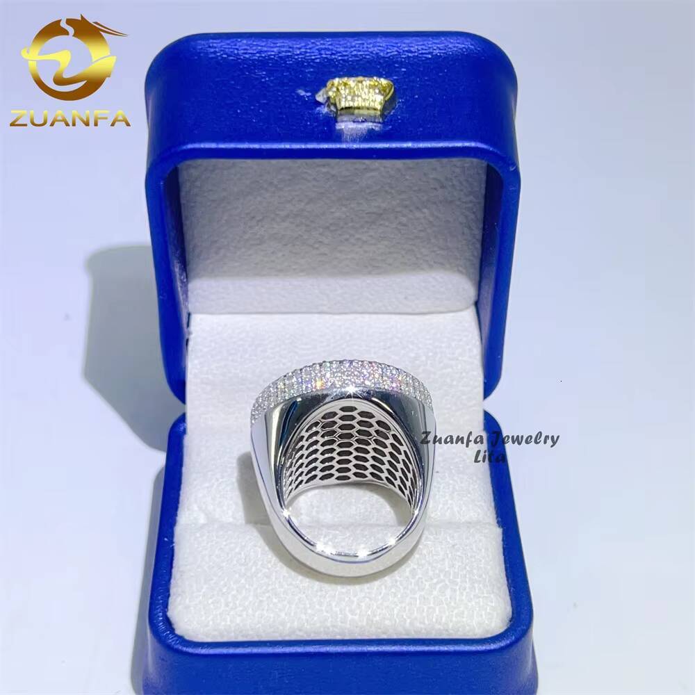Custom Luxury Big Hip Hop Rapper 925 Sterling Silver Vvs Moissanite Iced Out Men Diamond Ring