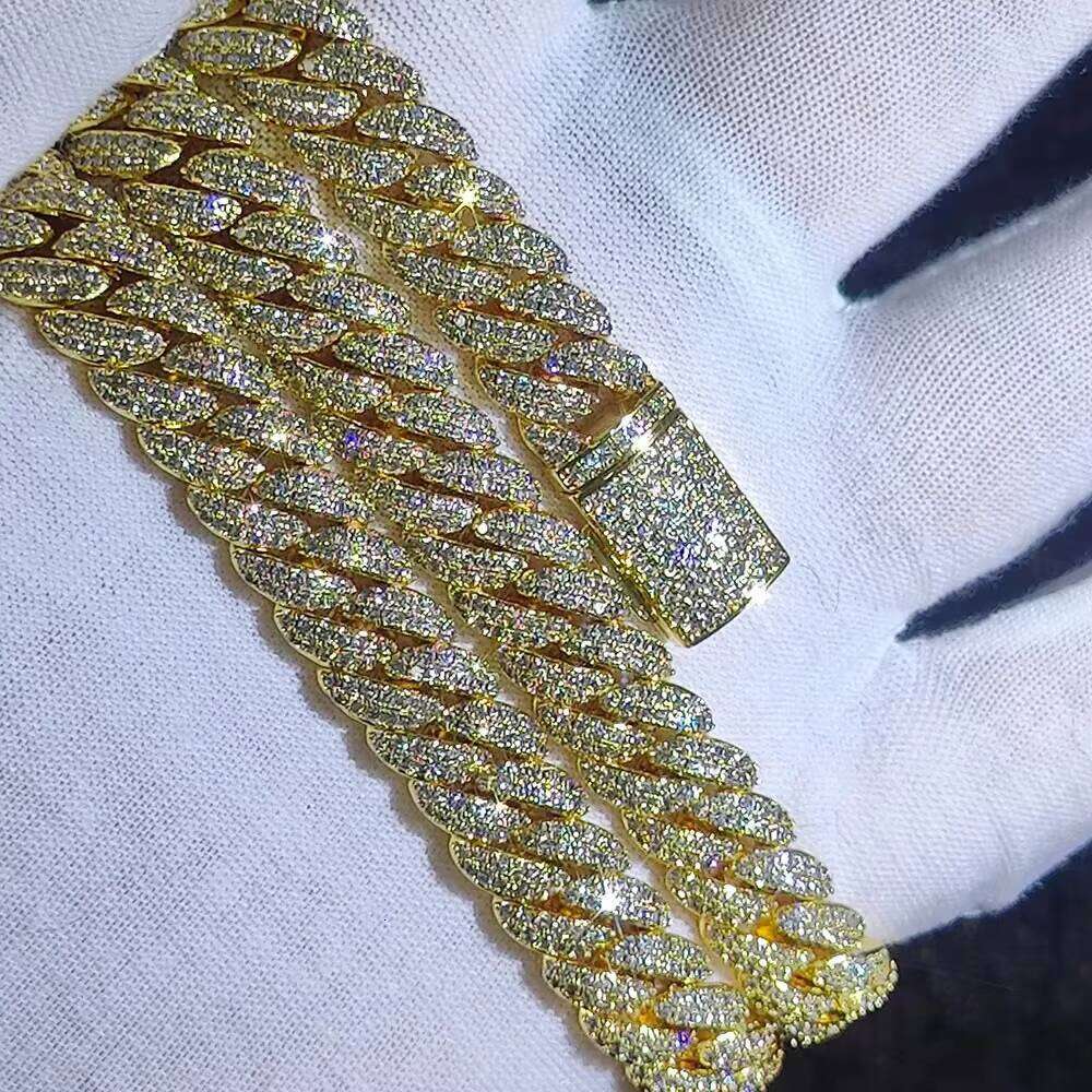 NUOYA 10mm Hip Hop Jewelry Iced Out VVS Moissanite Miami in Sier Cuban Link Chain Bracelet