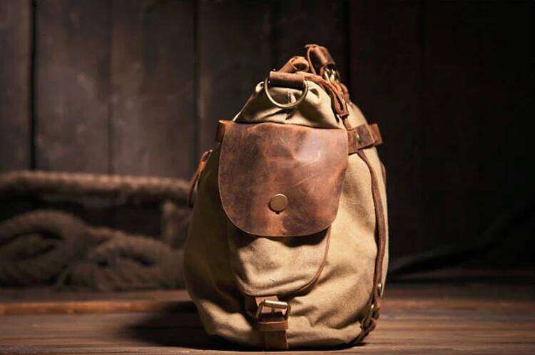 Luxury Bag Vintage Military + Genuine Leather Shoulder Sling Crossbody Tote Handbag Men Canvas Messenger Bag Leisure OLOEY