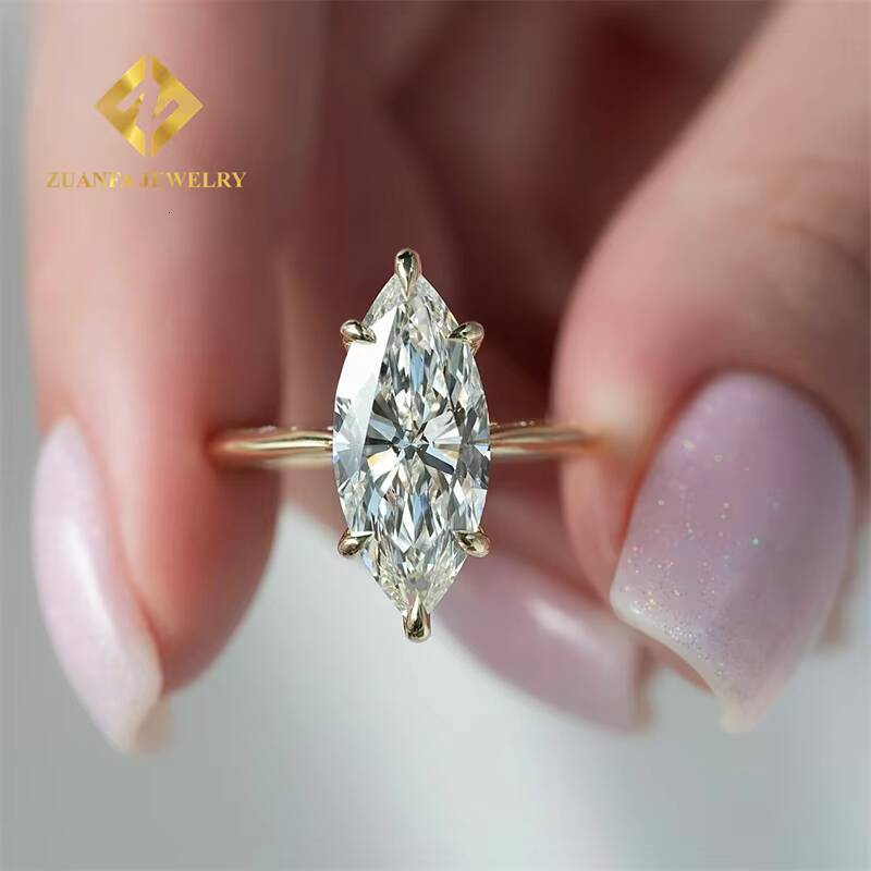 Fine Jewelry Custom AU585 AU750 Real Solid Yellow Gold Mossanite Wedding Solitaire Moissanite Engagement Ring Set for Women