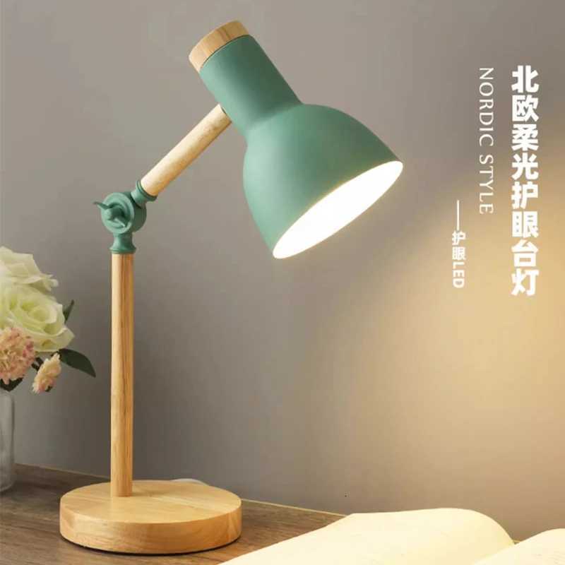 Creative Nordic Table Lamp Wooden Art LED Turn Head Simple Bedside Desk Light/Eye Protection Reading Bedroom Study Lamp XJ250725