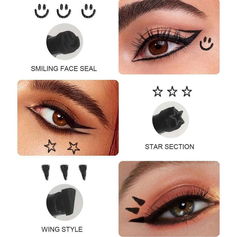 6PCS Stamp Liquid Eyeliner Set Waterproof Fast Dry Double-ended Black Heart Star Seal Tail Eye Liner Extension Makeup Kit X250726