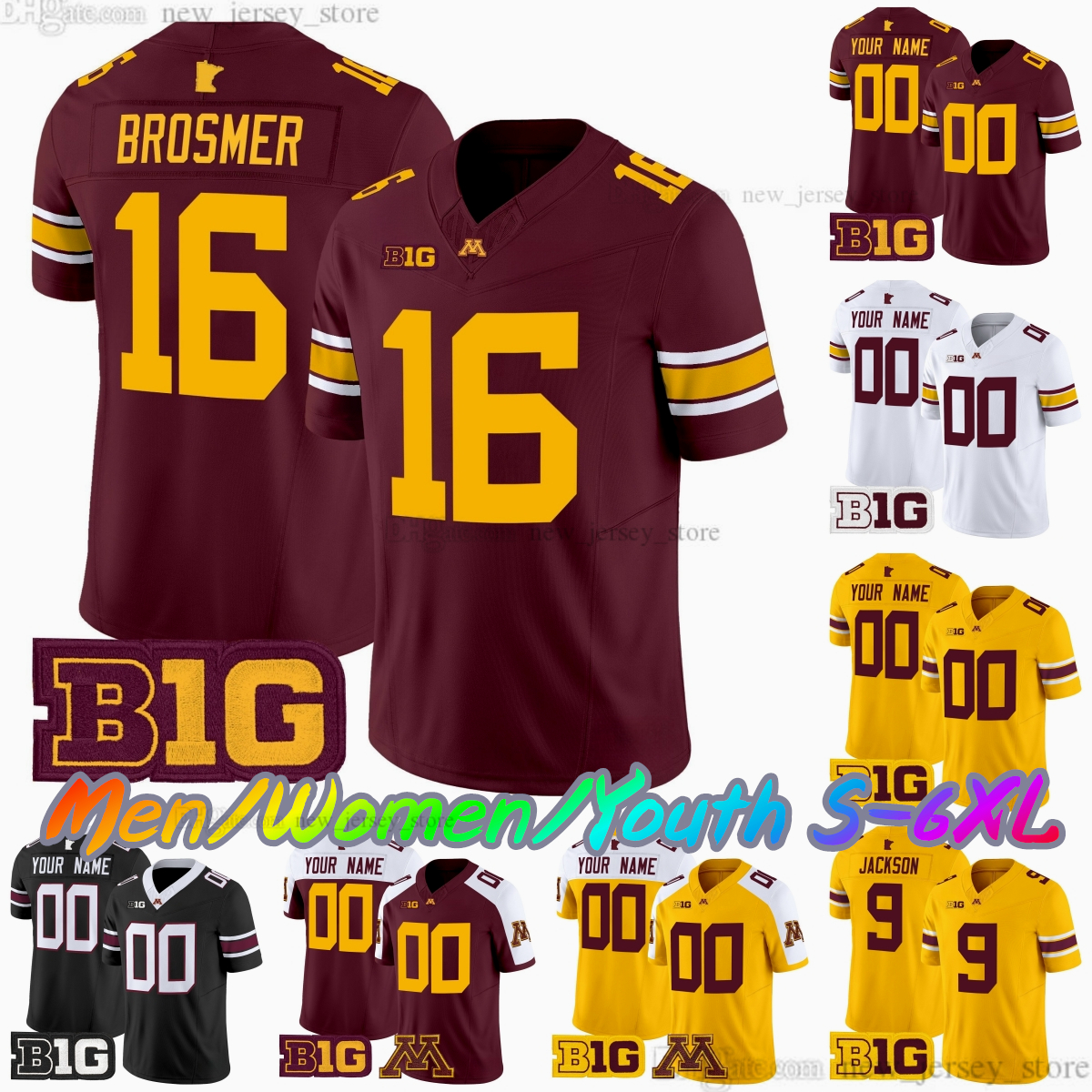 2025 Custom S-6XL Minnesota Golden Gophers College Football Jersey 16 Max Brosmer 1 Darius Taylor 3 Drake Lindsey 8 Jaren Mangham 9 Jackson 27 Nubin Stitched Jerseys