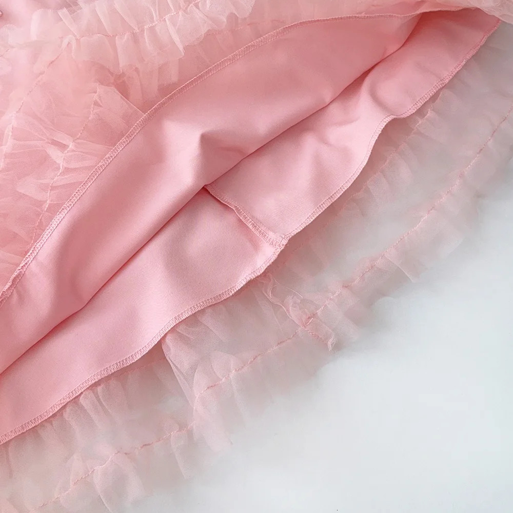 Pink Dreamy Sweet Girl Fairy Princess Dress Sleeveless with Bow Decoration Mesh Lace Childrens Casual Clothes Birthday Party Summer 250725