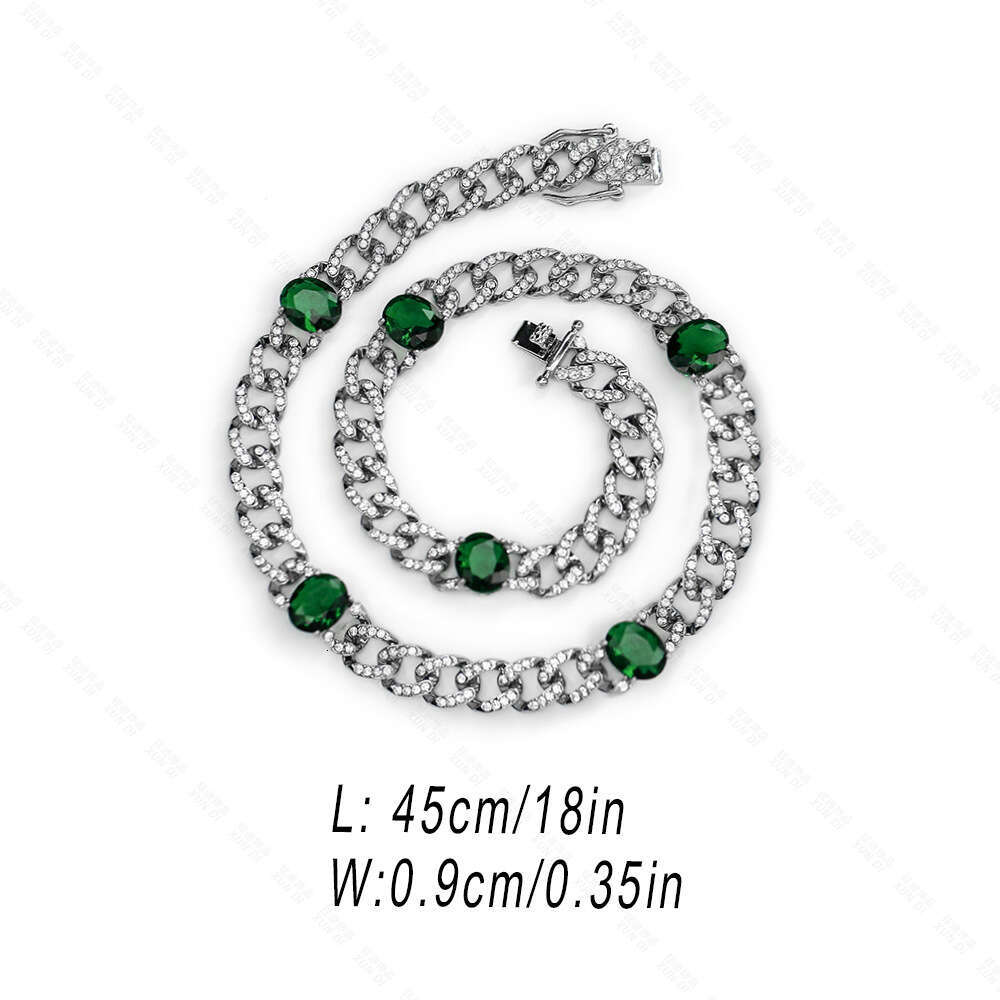 Hip Hop Emerald Oval High-end Exquisite 9mm Zircon Cuban Chain Necklace Men's Cool Jewelry